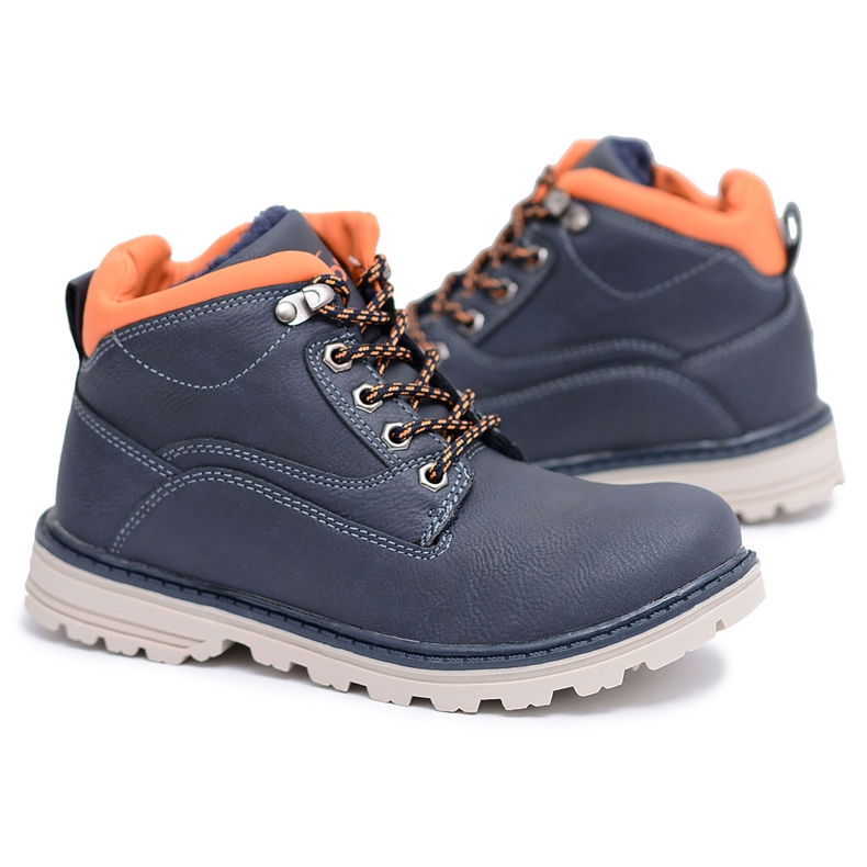 Vico Botas cálidas para niño azul marino con vellón Billy naranja