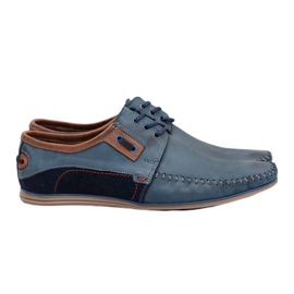 KOMODO Mocasines de hombre en piel polaca con cordones azul marino Teodoro