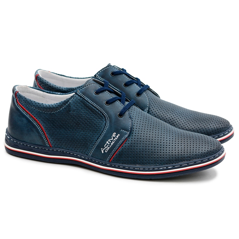 Joker Zapatos de cuero calados azul marino con cordones para hombre Markos