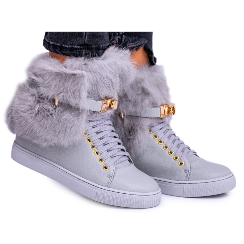Botas grises Lu Boo con piel de gisele natural
