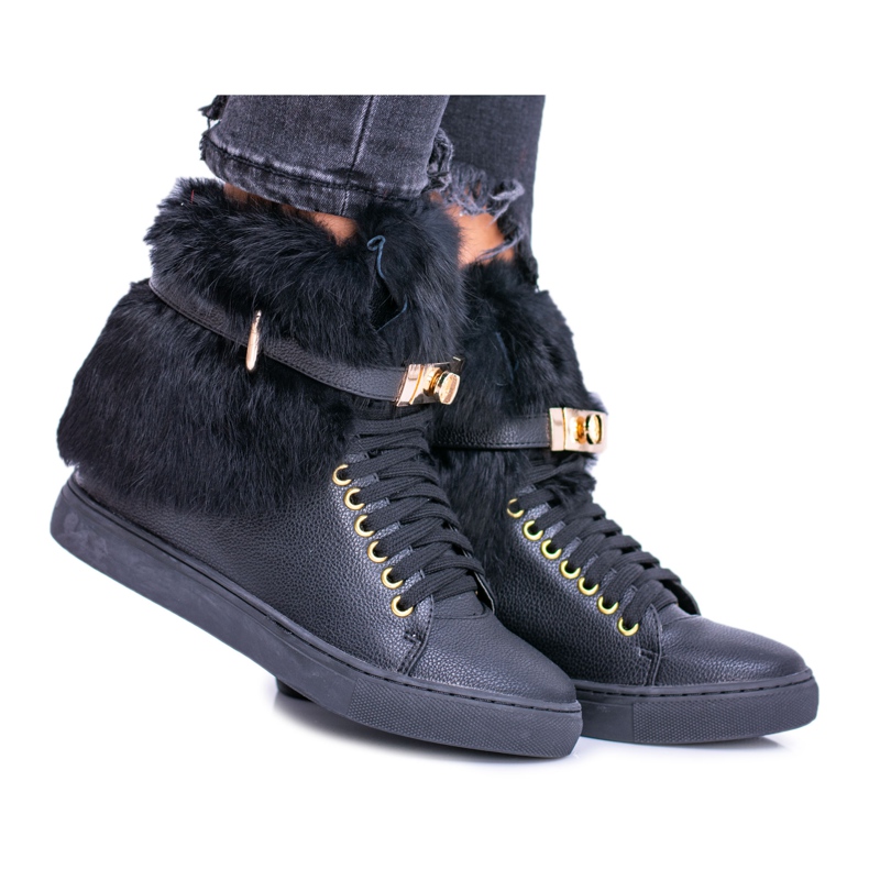 Botas negras Lu Boo con piel de gisele natural negro