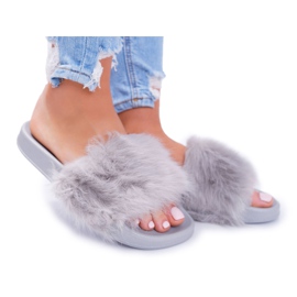 Pantuflas De Mujer Con Piel De Piel Gris