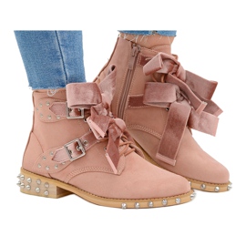 Lu Boo Powder Boots Camila con tachuelas Spikes Bows rosado