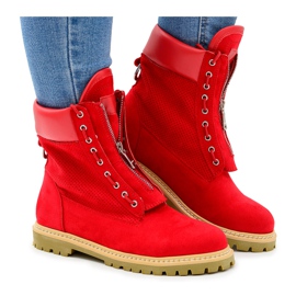 Lu Boo Red Suede Timberki Trappers Cremalleras Nancy para mujer rojo