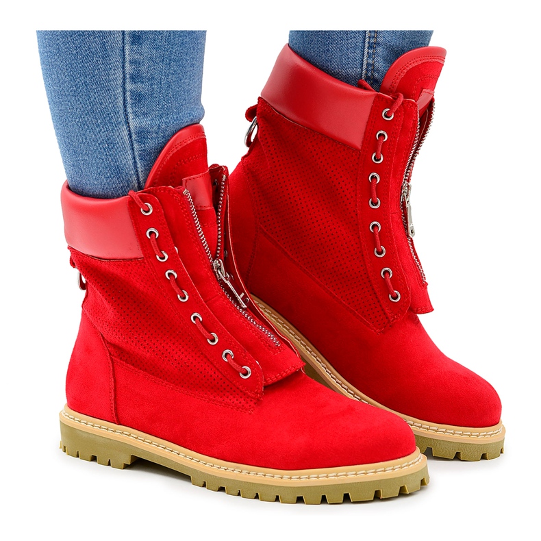Lu Boo Red Suede Timberki Trappers Cremalleras Nancy para mujer rojo Lu Boo Red Suede Timberki Trappers Cremalleras Nancy para mujer rojo