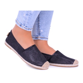 Alpargatas de mujer Lu Boo Black Glitter sin cordones Miravet negro