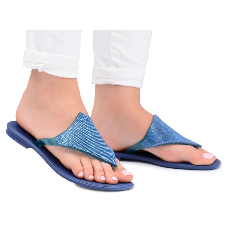 Chanclas de mujer de goma con lentejuelas Lu Boo Anika azul marino
