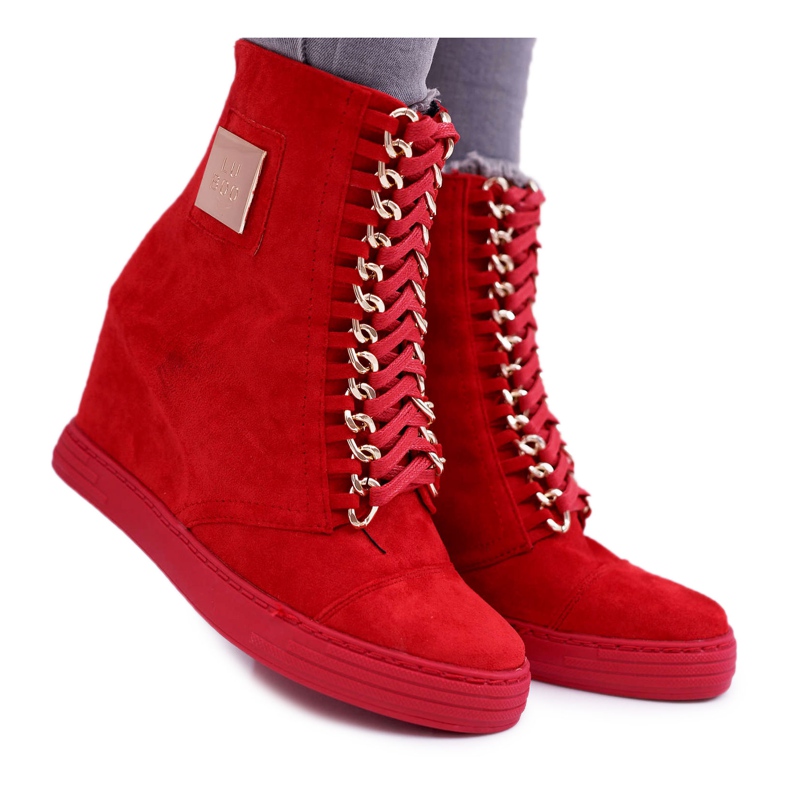 Zapatillas de Mujer Lu Boo con Cadenas Ante Rojo Monica