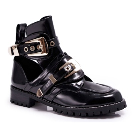 Botas lacadas en negro con recortes Lu Boo Rock Girl