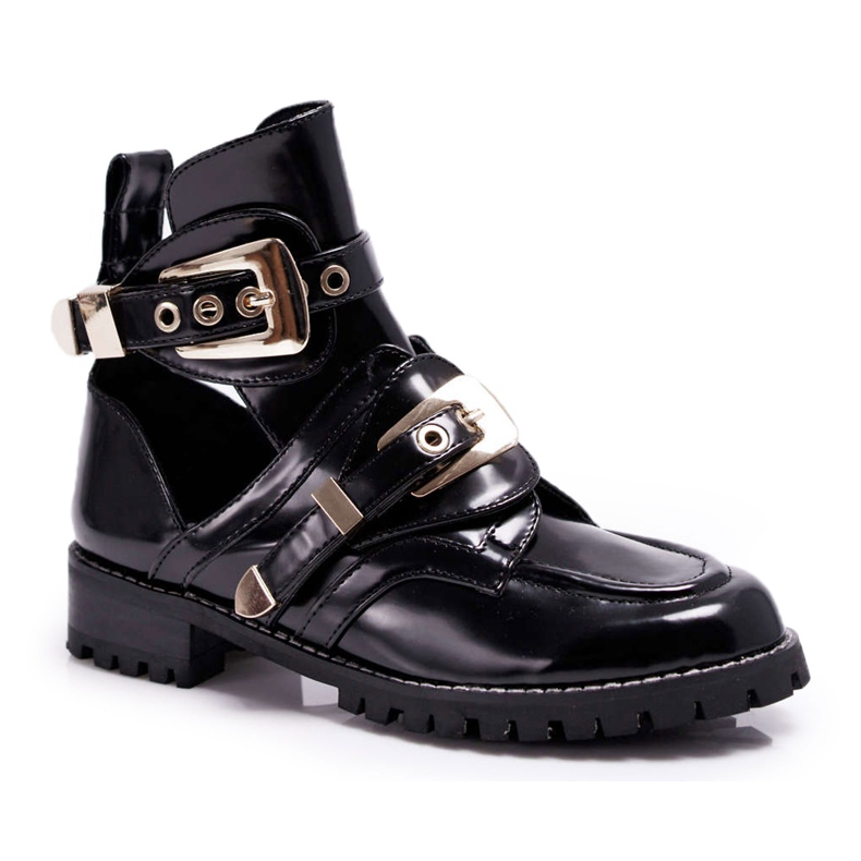 Botas lacadas en negro con recortes Lu Boo Rock Girl