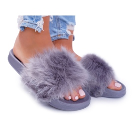 Pantuflas De Mujer Con Piel Piel Gris Oscuro Pantuflas De Mujer Con Piel Piel Gris Oscuro