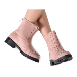 Botines para niños Lu Boo con circonita cúbica rosa empolvado LittleCarrie rosado