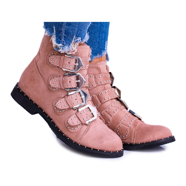 Lu Boo Pink Boots Virginia Rock Star Remaches Hebillas Ante rosado