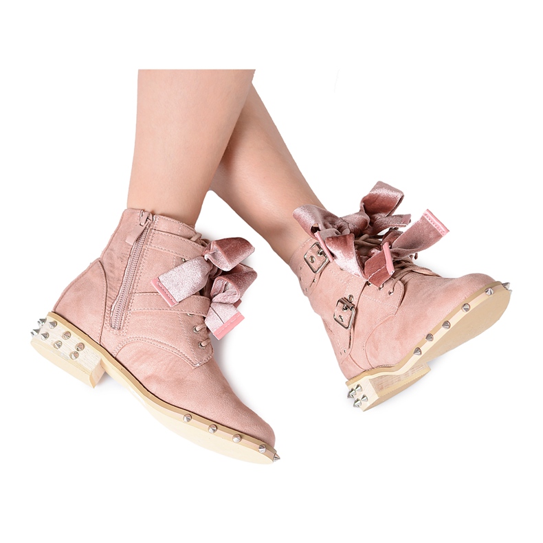 Lu Boo | Bota infantil con tachuelas lazos LittleCamila Powder Pink rosado