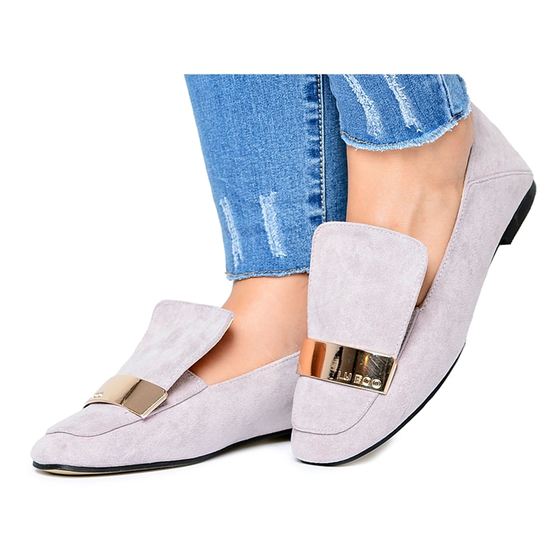 Mocasines de mujer gris con placa Golden Lordsy Lu Boo Harlem