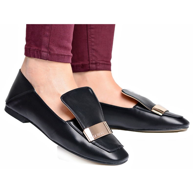 Mocasines de Mujer Lu Boo Black Grain con un plato Harlem negro Mocasines de Mujer Lu Boo Black Grain con un plato Harlem negro