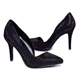 Vices Tacones de aguja negros Diamantes de imitación de ante negro Santee asimétrico Vices Tacones de aguja negros Diamantes de imitación de ante negro Santee asimétrico
