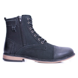 EVE Botas cálidas de cuero para hombre con cremalleras Grendy negro