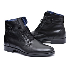 Botas de hombre, botas de cuero polaco Nikopol 661 negras negro