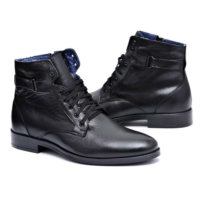 Botas de hombre, botas de cuero polaco Nikopol 661 negras negro