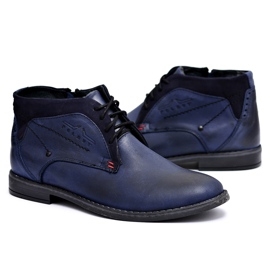Polbut Botas de hombre, cuero calentado con piel, azul marino Lotta