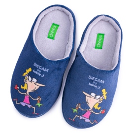 Pantuflas azul marino de felpa para mujer Dreex, corro porque me gusta Pantuflas azul marino de felpa para mujer Dreex, corro porque me gusta