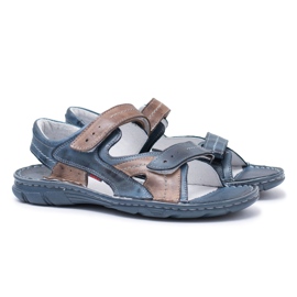 Joker Sandalias Hombre Piel Azul Marino Con Velcro Jeremi