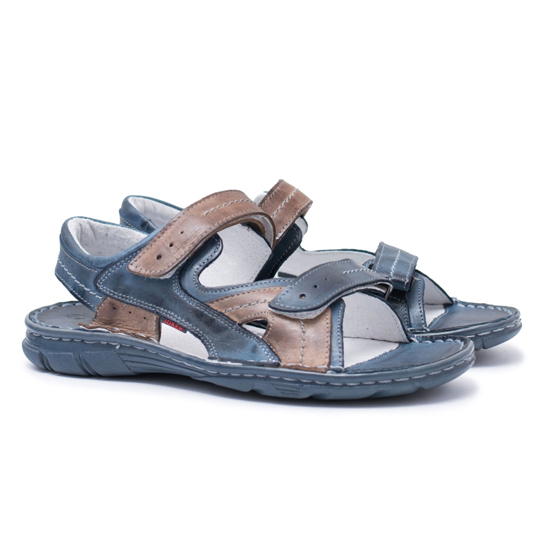 Joker Sandalias Hombre Piel Azul Marino Con Velcro Jeremi