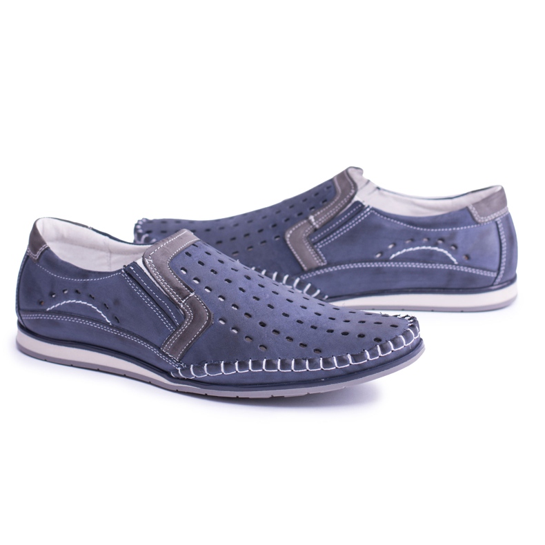Iguana Mocasines De Cuero Sin Cordones Para Hombre Mesner Azul Marino