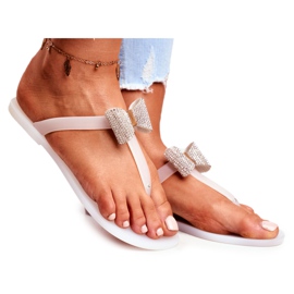 LU BOO Chanclas blancas para mujer Meliski con lazo Lentejuelas Morello blanco LU BOO Chanclas blancas para mujer Meliski con lazo Lentejuelas Morello blanco