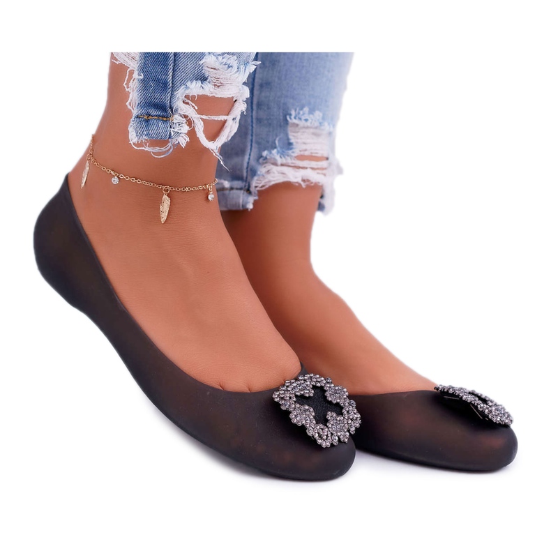 Lu Boo | Bailarinas Goma Negra Meliski Rhinestones Palita negro