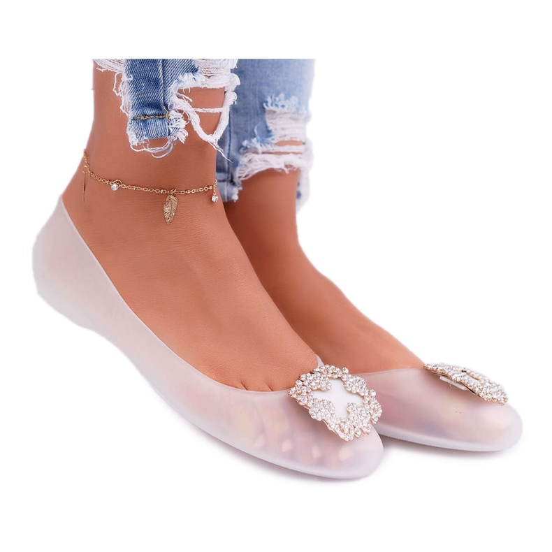 Lu Boo | Bailarinas De Goma Blanca Meliski Rhinestones Palita blanco