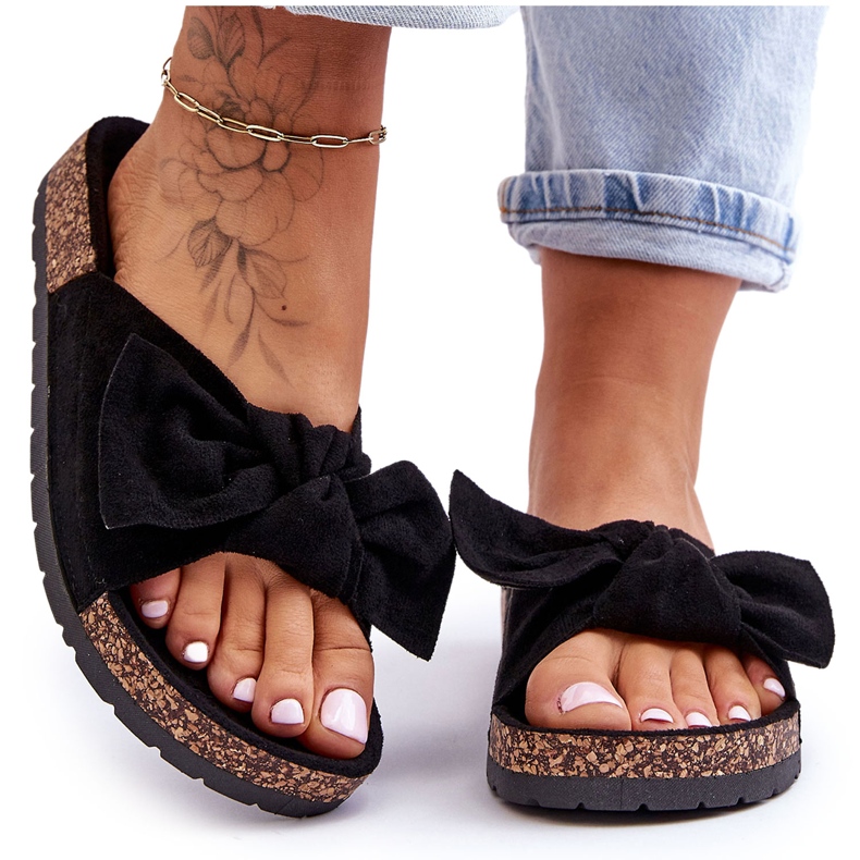 PS1 Pantuflas negras de mujer en el lazo de corcho Wendy negro