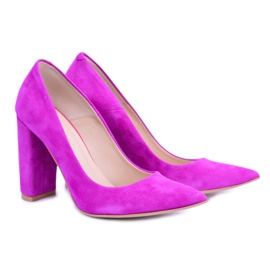 Tymoteo Zapatos de tacón de mujer con tacón de cuero Labell fucsia rosa