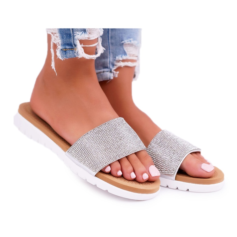 Pantuflas plateadas con lentejuelas Lu Boo para mujer gris