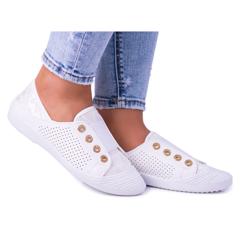 Zapatillas sin cordones para mujer Lu Boo White Lace Emena blanco
