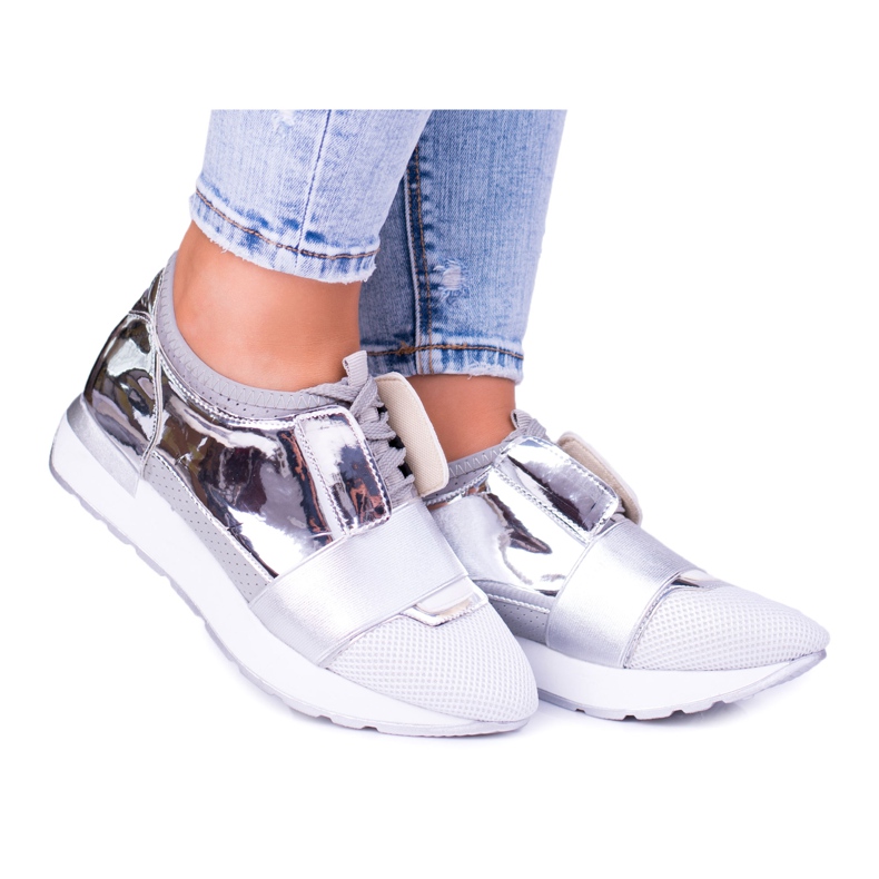 Zapatos deportivos plateados Lu Boo para mujer Madoni gris