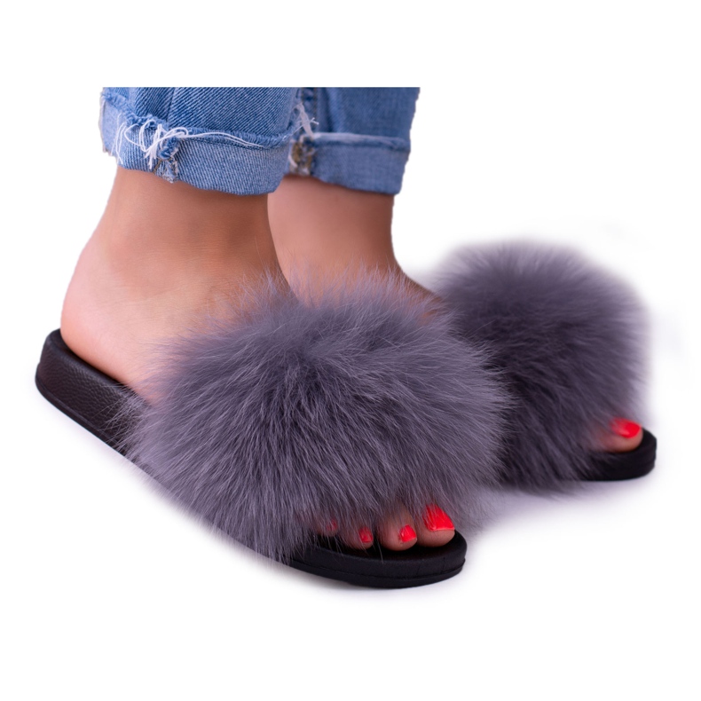 Pantuflas de Mujer con Piel Natural Gris Naturis