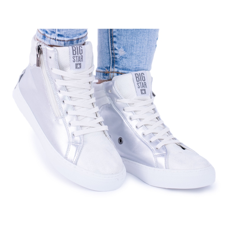 Zapatillas altas de mujer Big Star plateadas BB274727 blanco gris