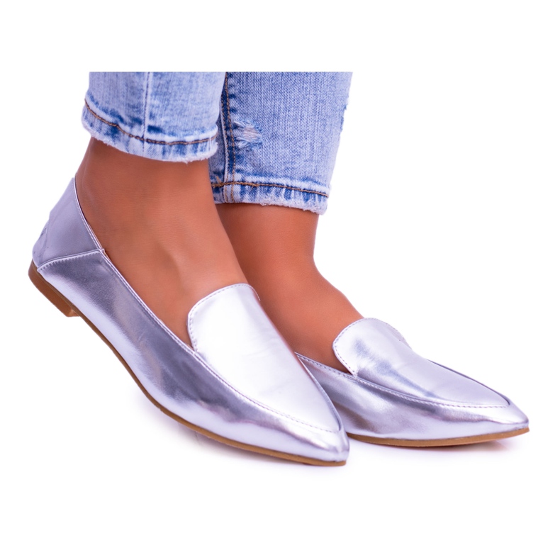 Mocasines de mujer plateados con efecto espejo Lu Boo Mireldo gris