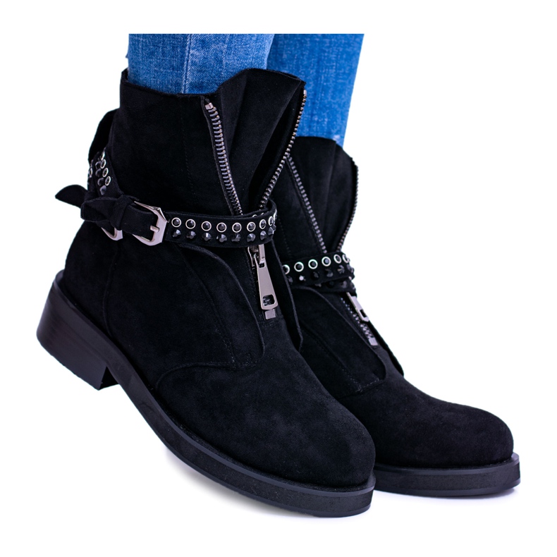 Botas de mujer con cremallera y lentejuelas negras Lu Boo Rafell negro