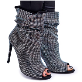 Botas de mujer con tacón alto Lu Boo Diamantes de imitación Bandes negros Botas de mujer con tacón alto Lu Boo Diamantes de imitación Bandes negros