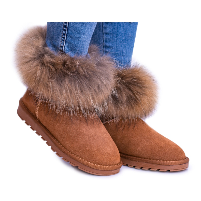 HAN Botas de nieve de cuero para mujer Mukluki con piel de zorro de nieve marrón HAN Botas de nieve de cuero para mujer Mukluki con piel de zorro de nieve marrón