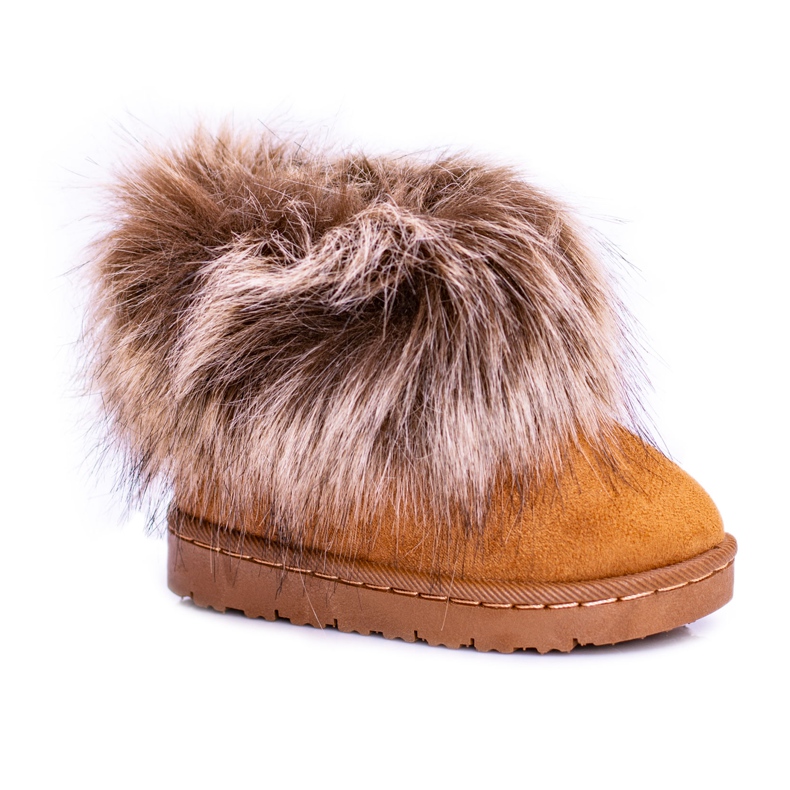 FRROCK Botas de nieve para niños con piel de zorro camello pequeño marrón