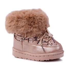 FRROCK Botas de nieve cálidas para niños con piel de zorro de cristal champán rosa amarillo