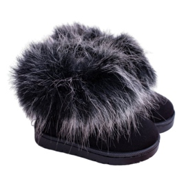 FRROCK Botas de nieve para niños con piel de zorro pequeño negro
