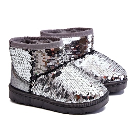Botas de nieve plateadas cálidas para jóvenes para niños Fragmento de lentejuelas gris