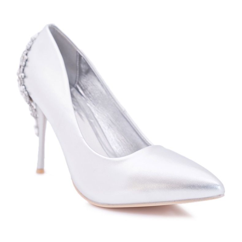 Belluci Tacones altos plateados de mujer con decoración Larento gris