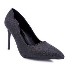 FB1 Zapatos de tacón de mujer Black Glitter Extrade negro