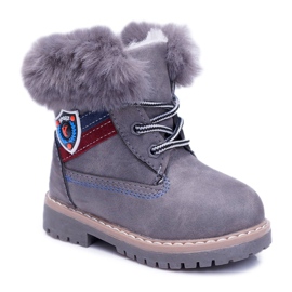 Bota Infantil Niño Con Piel Trappers Cálidos Gris Cobi